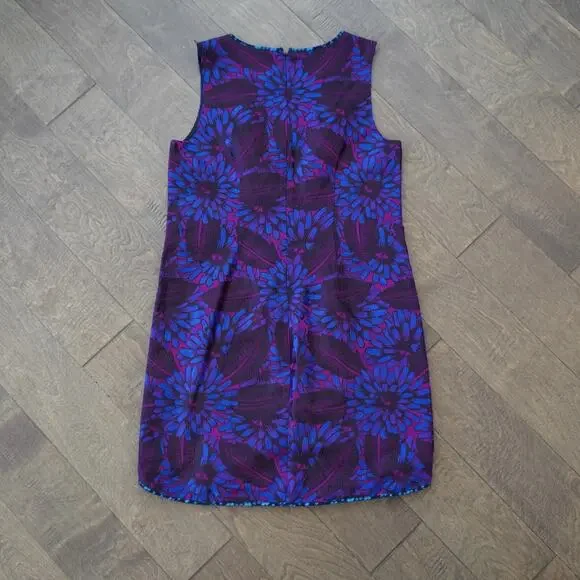 J.CREW Shift‎ Dress Womens Size 4 Midnight Floral Jacquard Sleeveless Split Neck - Picture 3 of 9